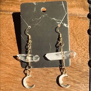 Handmade quartz and moon earrings